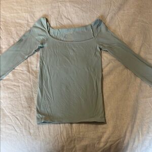 Free People Sage Green Fitted 3/4 Sleeve Lycra Blouse